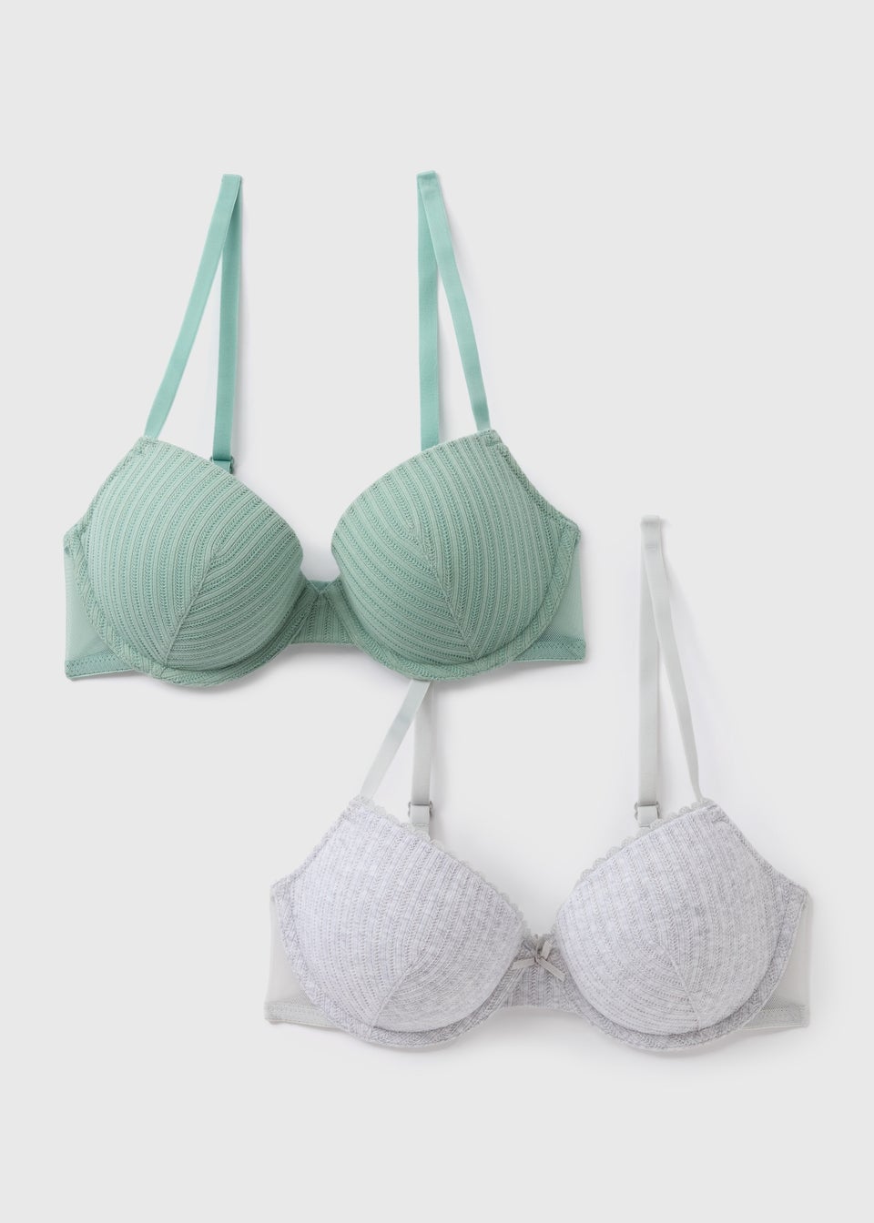 2 Pack Green & Grey Ribbed T-Shirt Bras