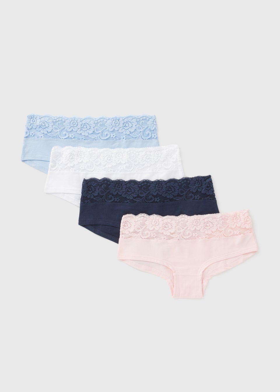4 Pack Blue & Pink Lace Trim Short Knickers