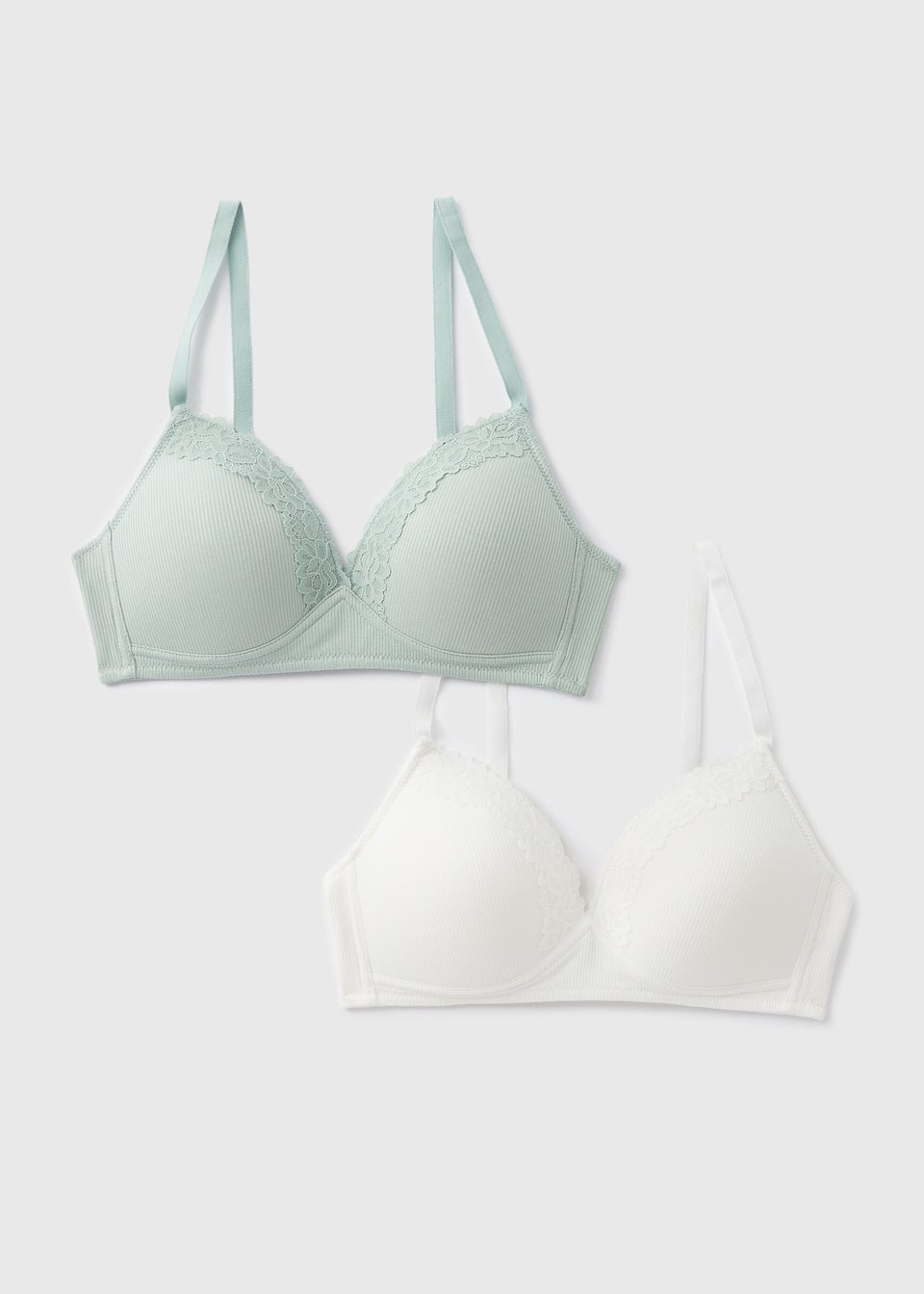 2 Pack Green & White Ribbed Bralette
