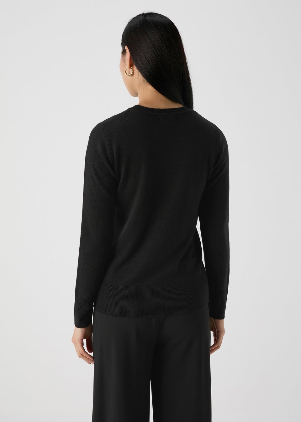 Black Plain Ribbed Jumper