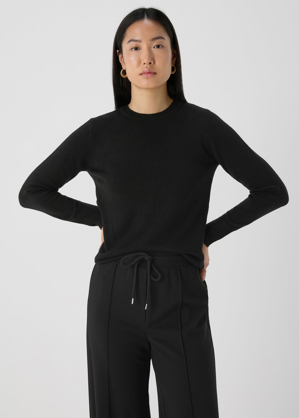 Black Plain Ribbed Jumper