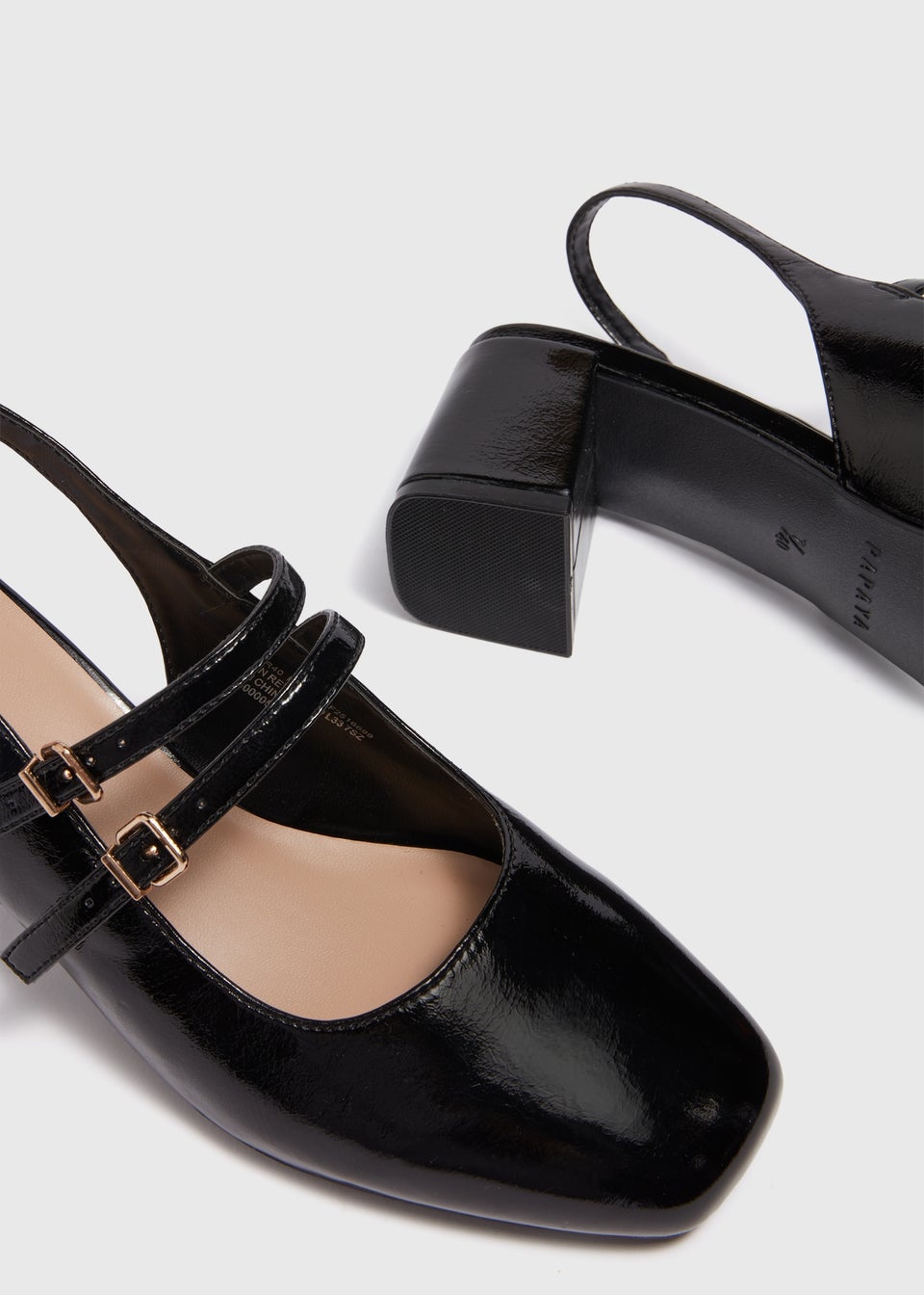 Black Patent Slingback Block Heels Matalan