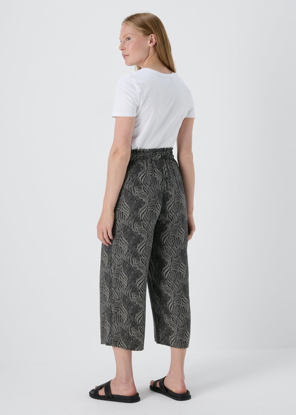 Black Mono Print Wide Leg Crop Trousers Matalan