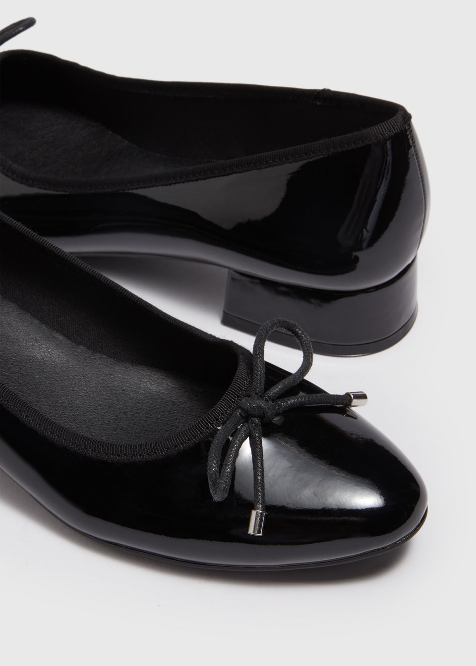 Black Patent Ballerina Low Block Heels