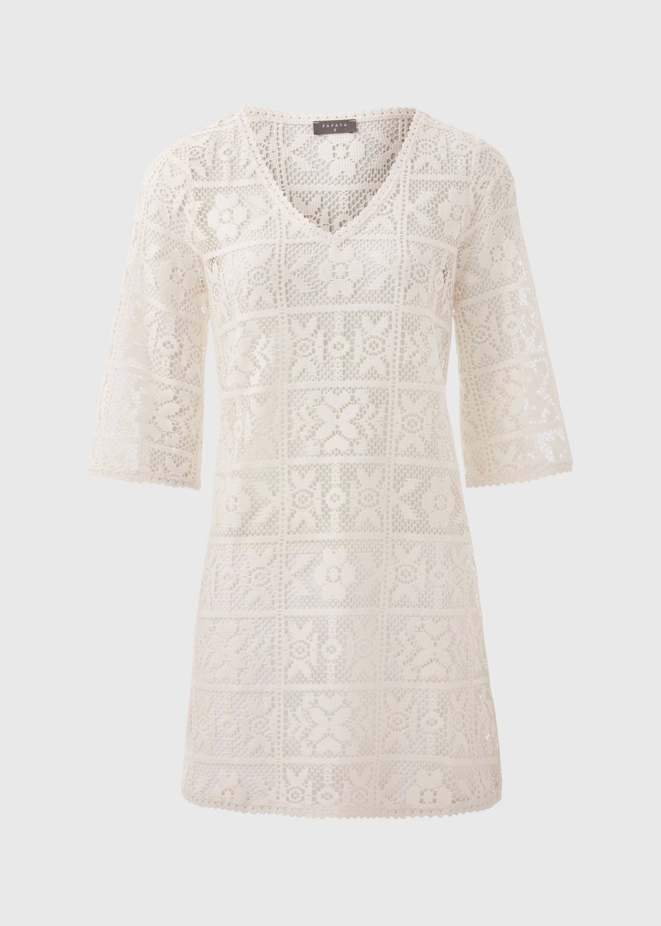 Cream Crochet Long Sleeve Mini Dress