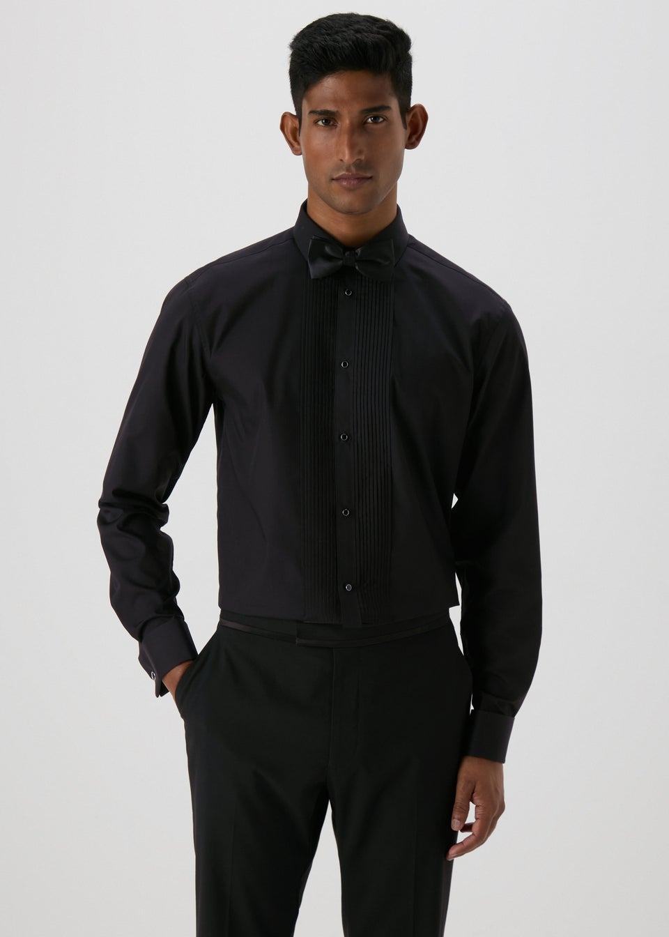 Taylor Wright Black Regular Fit Tuxedo Shirt Bow Tie Set Matalan