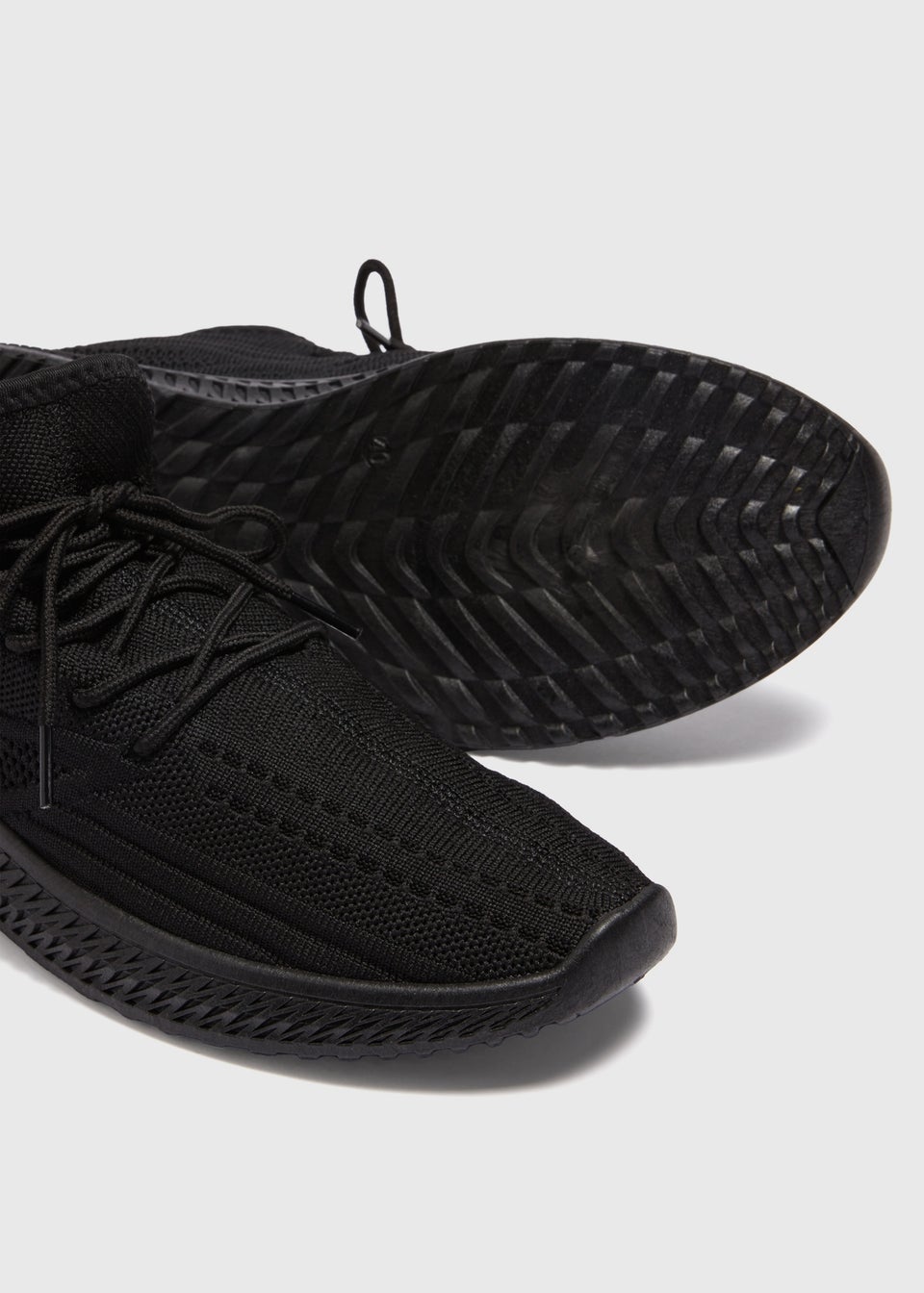 Black Lace Up Knitted Trainers Matalan