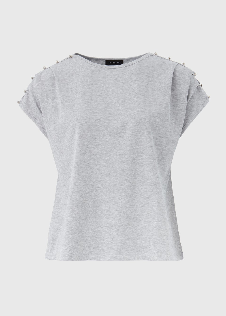 Et Vous Grey Stud Shoulder T-Shirt