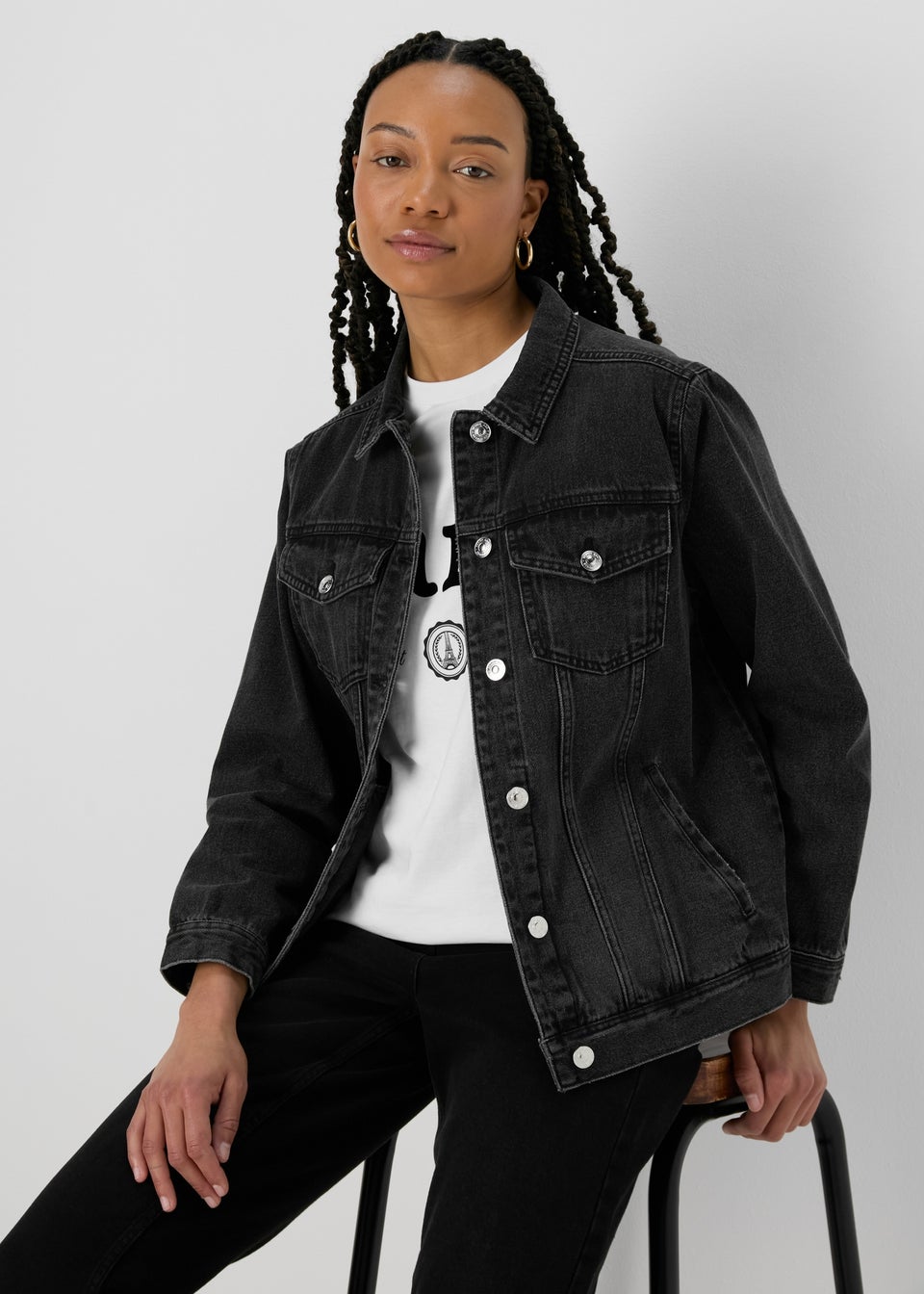 Black Wash Oversized Denim Jacket Matalan