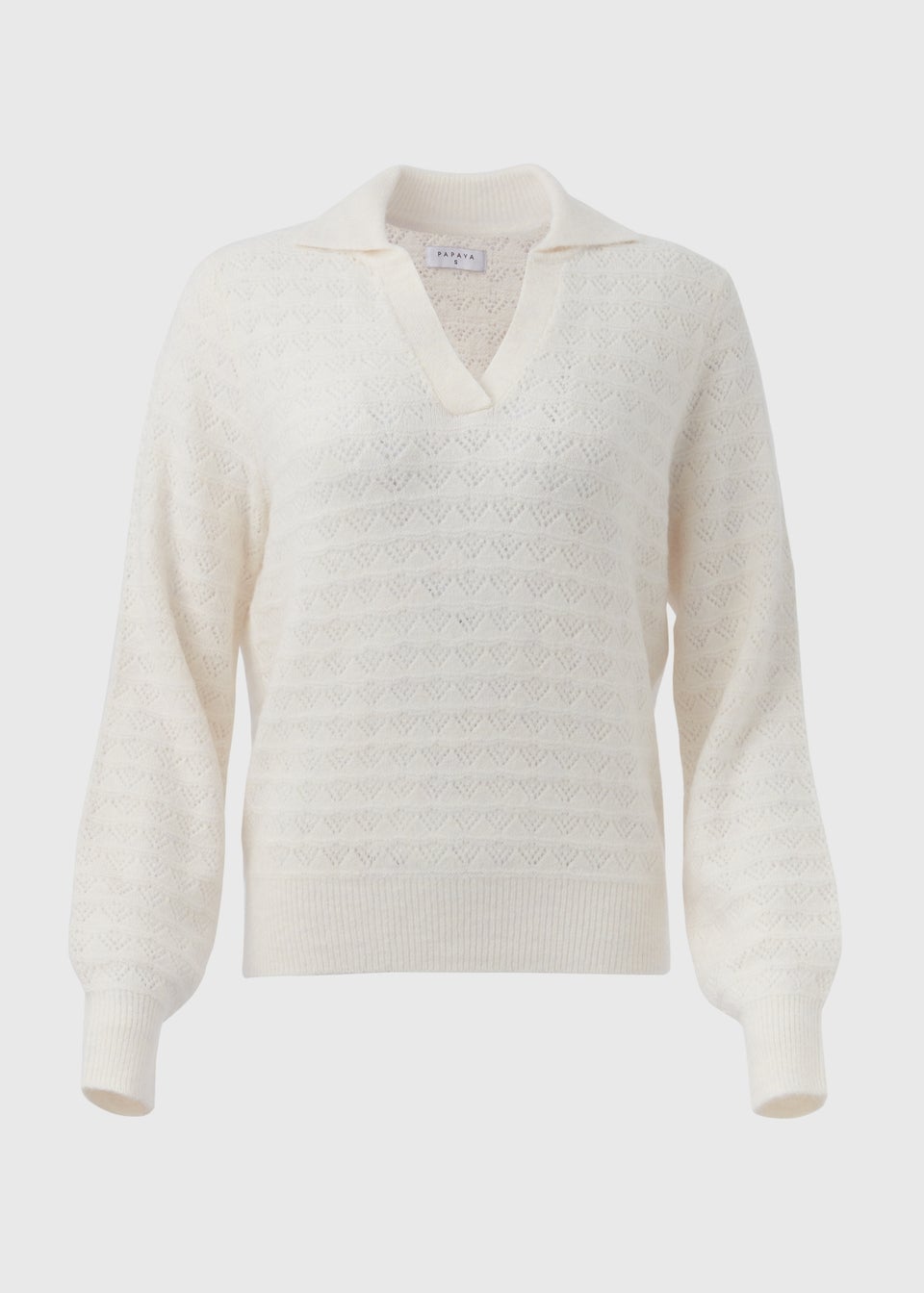 Cream Pointelle Open Collar Jumper