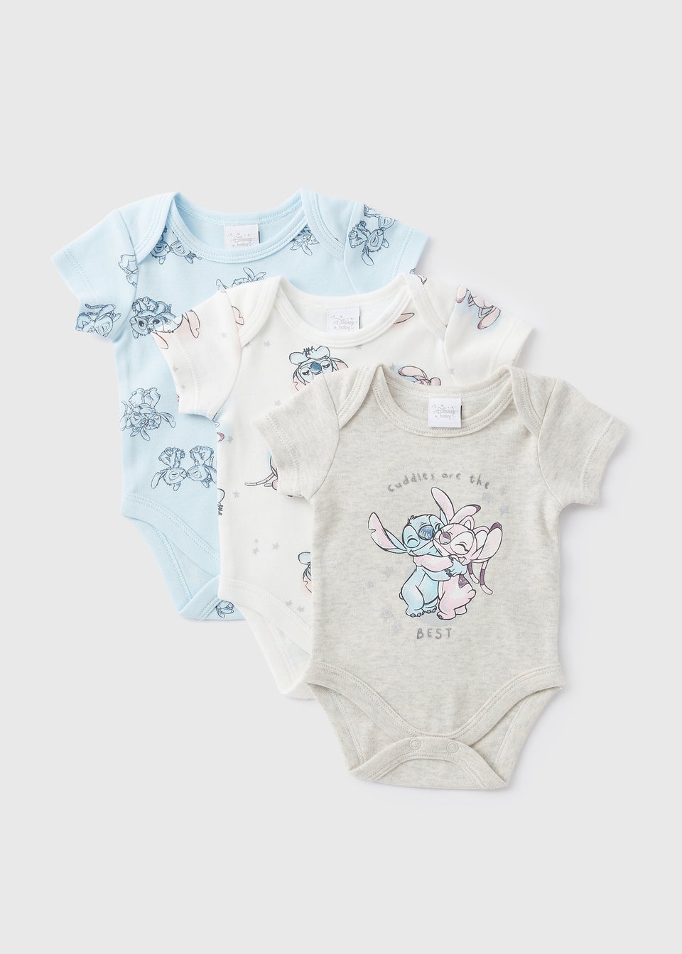 Disney 3 Pack Baby Cream Stitch Bodysuits Newborn 18mths Matalan