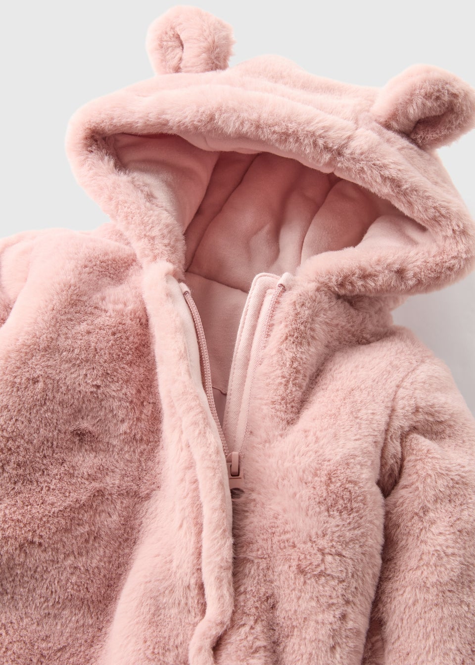 Pink baby snowsuit with fur hood best sale