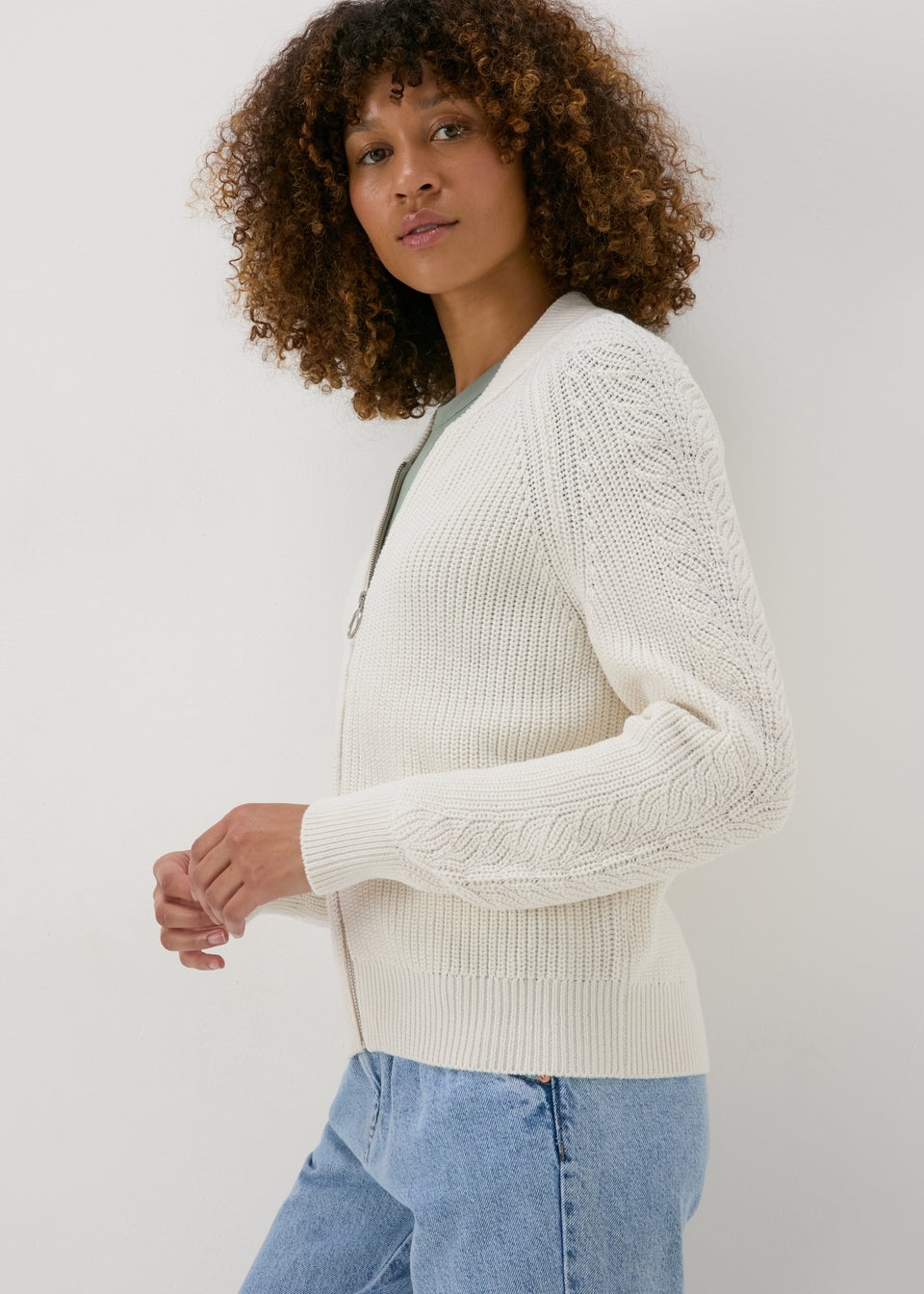 Cream Knitted Bomber Cardigan Matalan