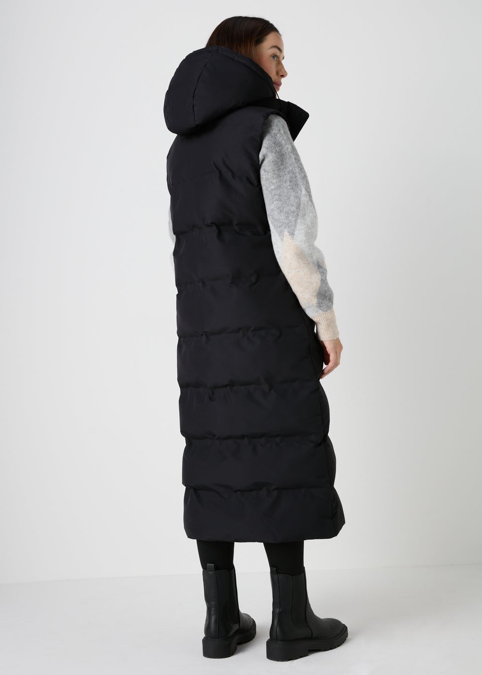 Black Technical Long Padded Gilet