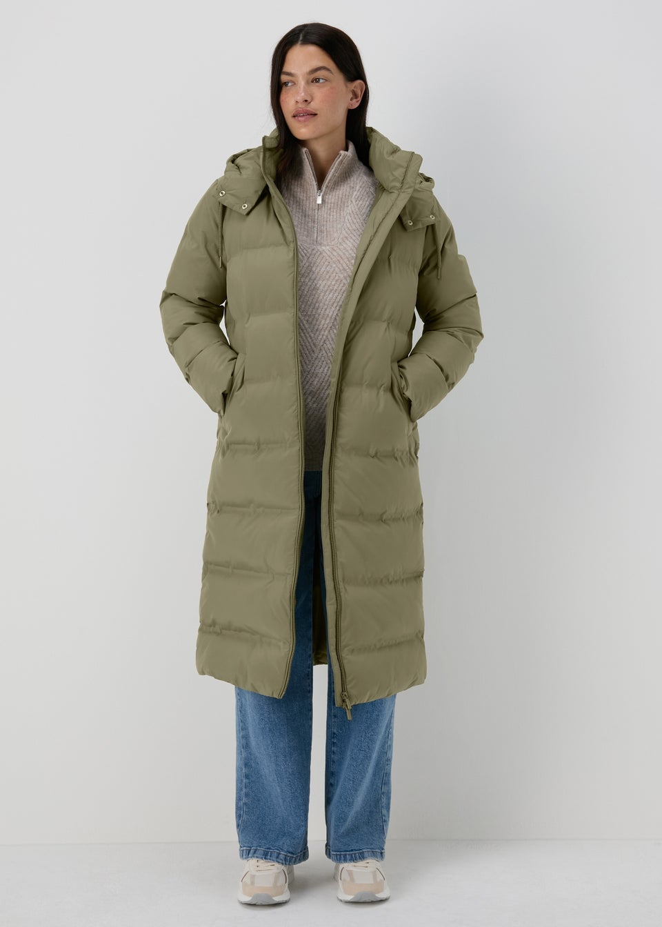 Khaki Long Padded Coat Matalan