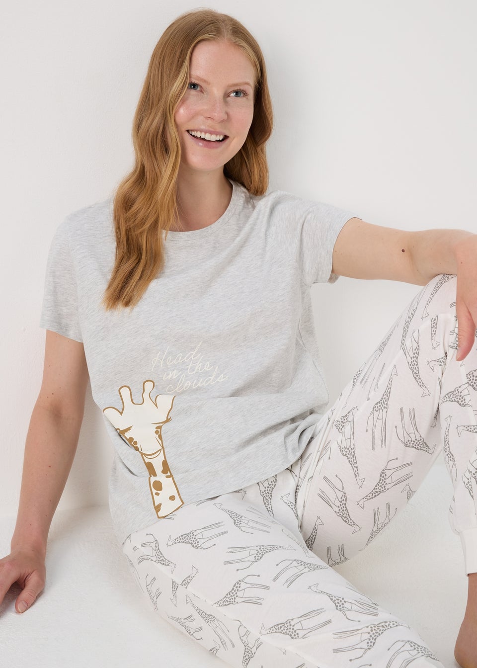 Grey Giraffe Print Pyjama Set Matalan
