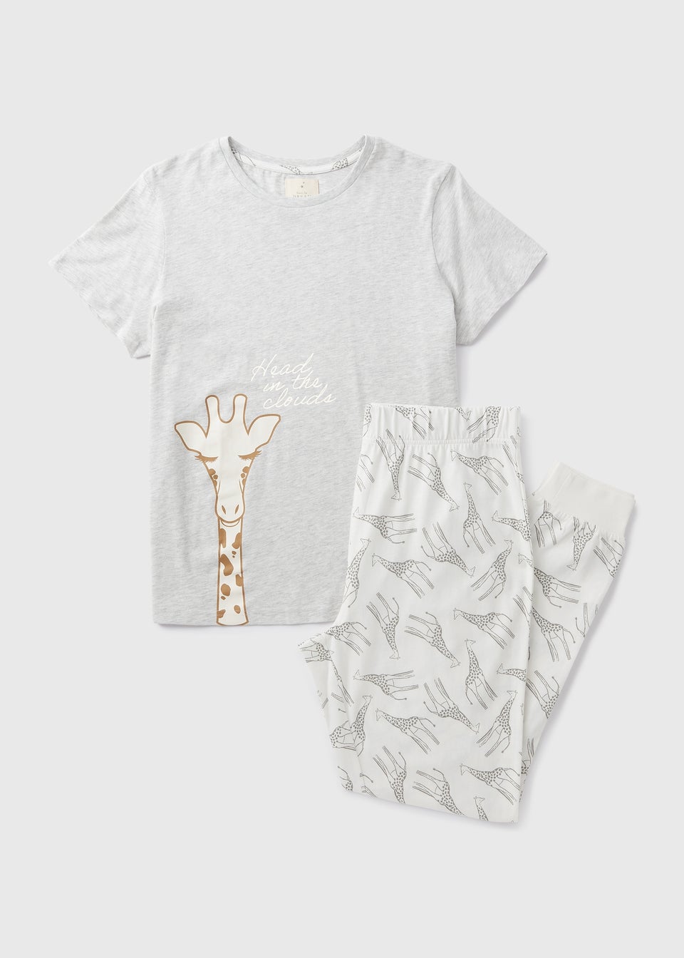 Grey Giraffe Print Pyjama Set Matalan