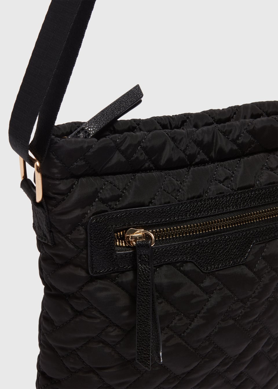 Black Nylon Textured Crossbody Messenger Bag