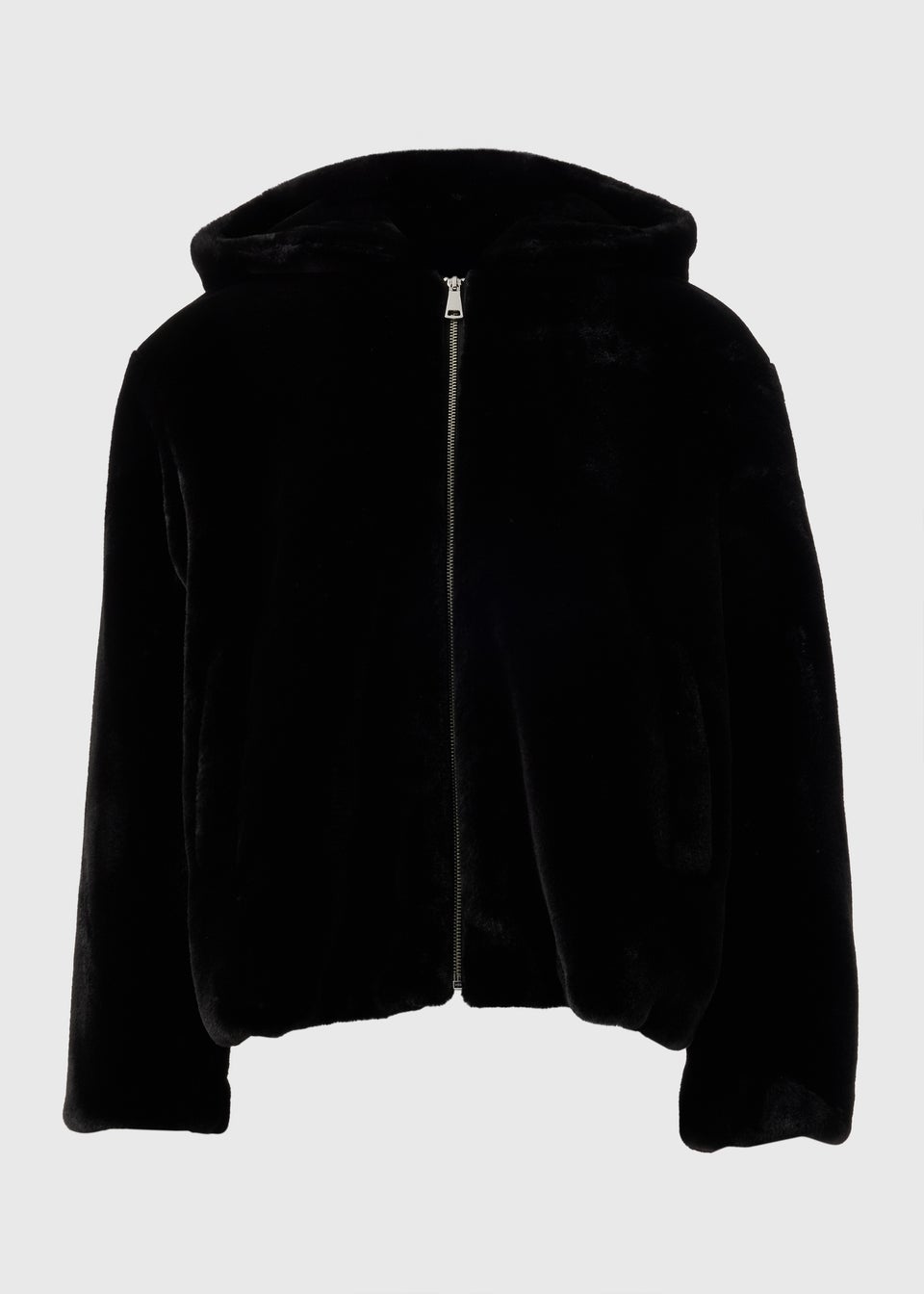 Black faux fur hooded jacket store