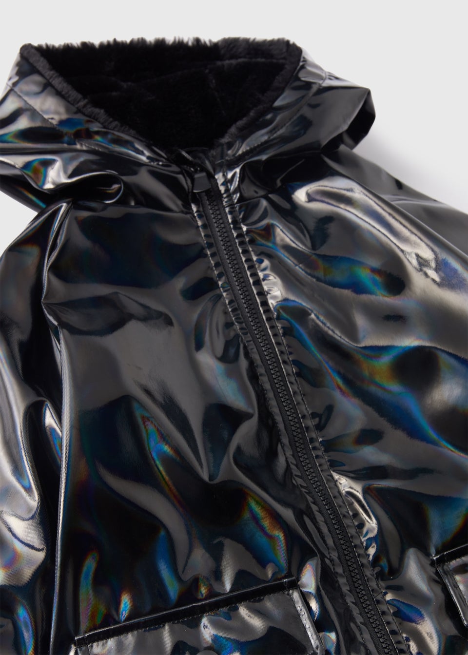 Girls Showerproof Black Iridescent Rain Mac 7 15yrs Matalan