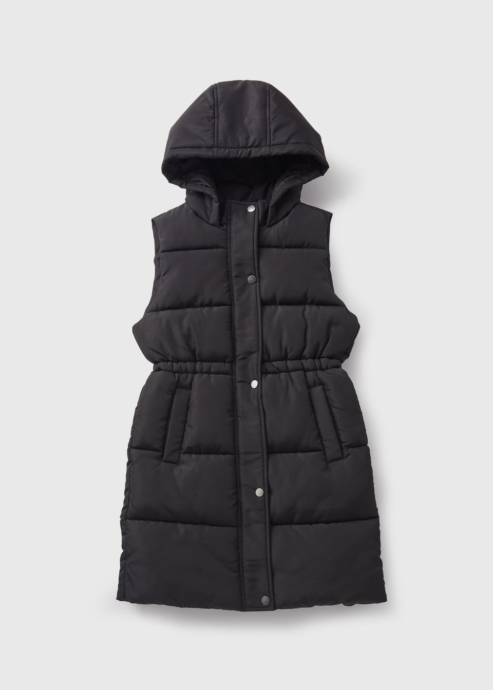 Girls Showerproof Black Longline Padded Gilet 7 15yrs Matalan