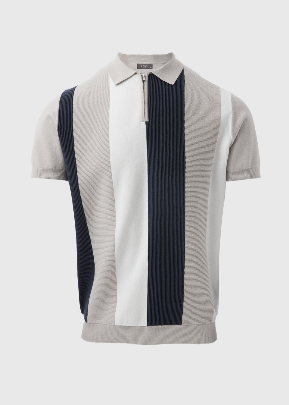 Grey Stripe Zip Polo Shirt