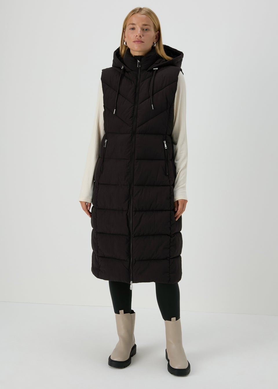 Black Long Padded Gilet Matalan