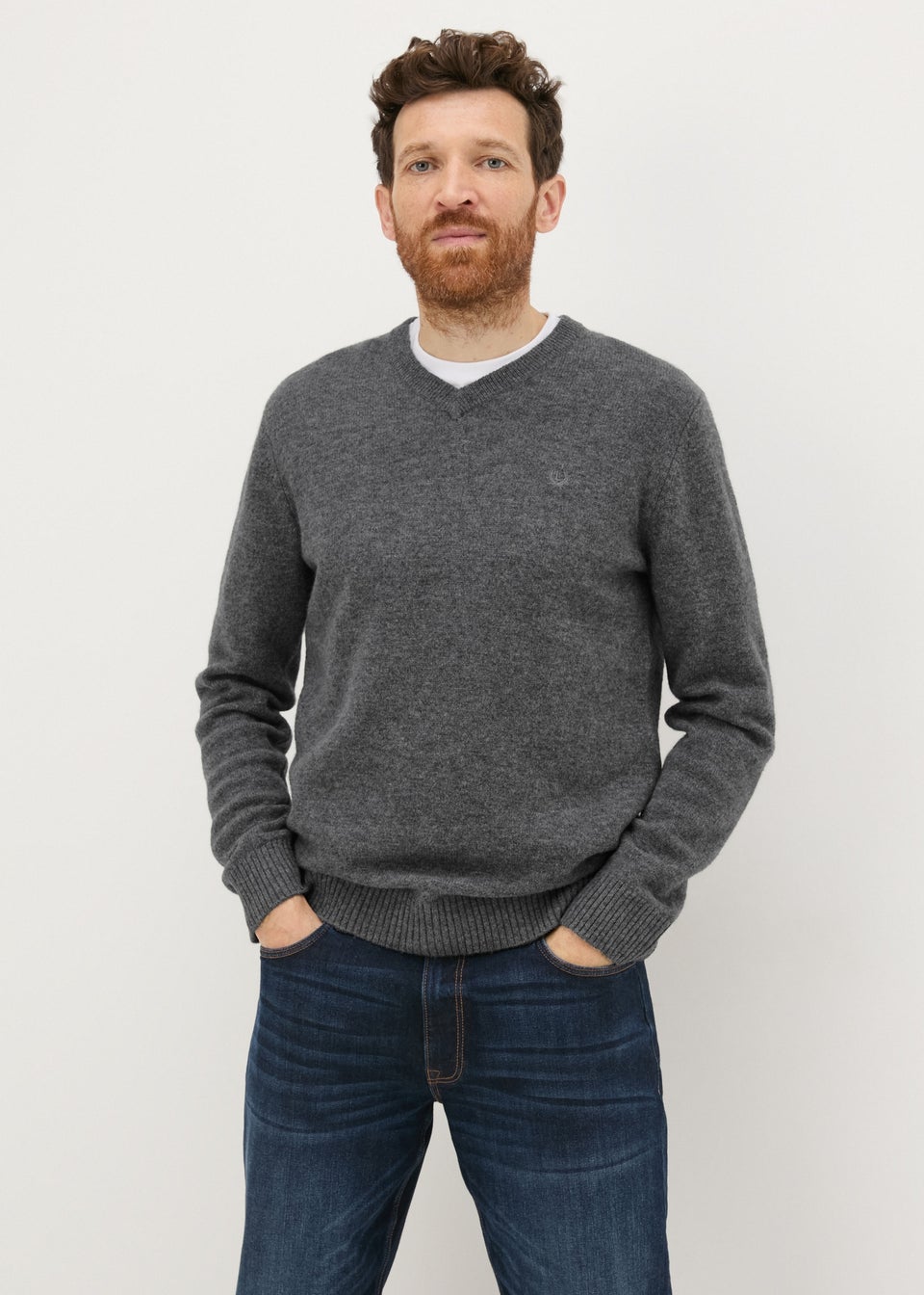 Lincoln Grey Lambswool V Neck Jumper Matalan