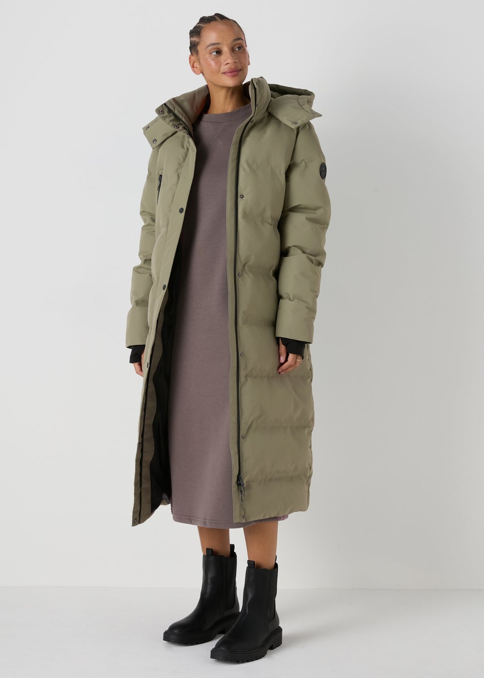 Khaki Technical Long Padded Coat Matalan