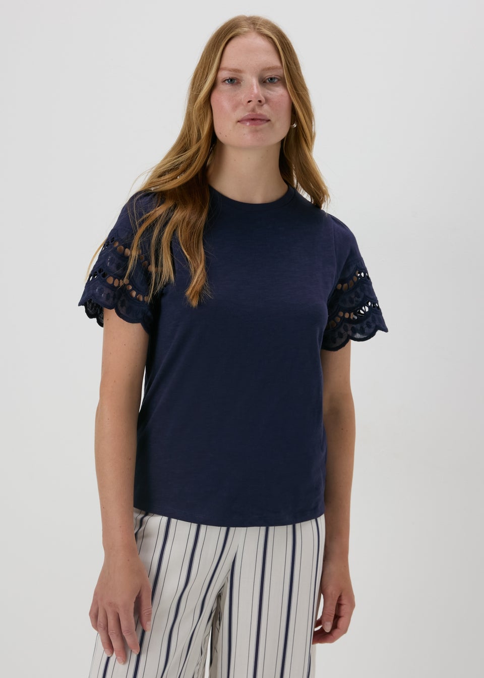 Navy Cutwork Sleeve T-Shirt