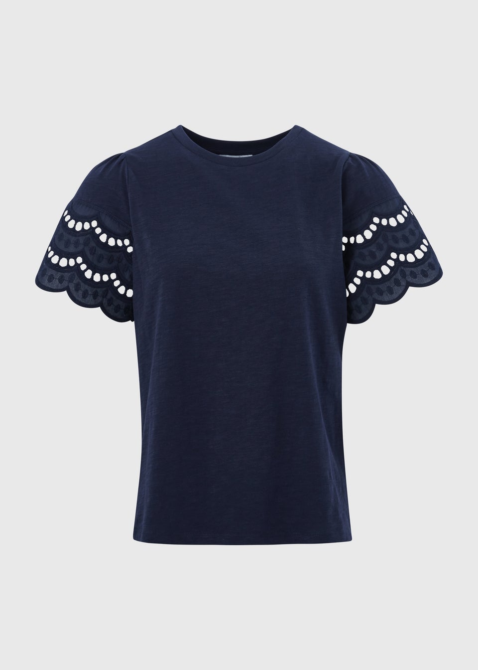 Navy Cutwork Sleeve T-Shirt