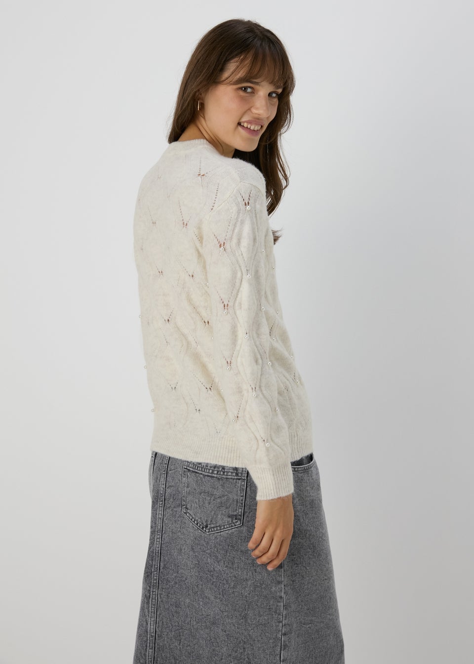 Jumper with pearls on sleeves top