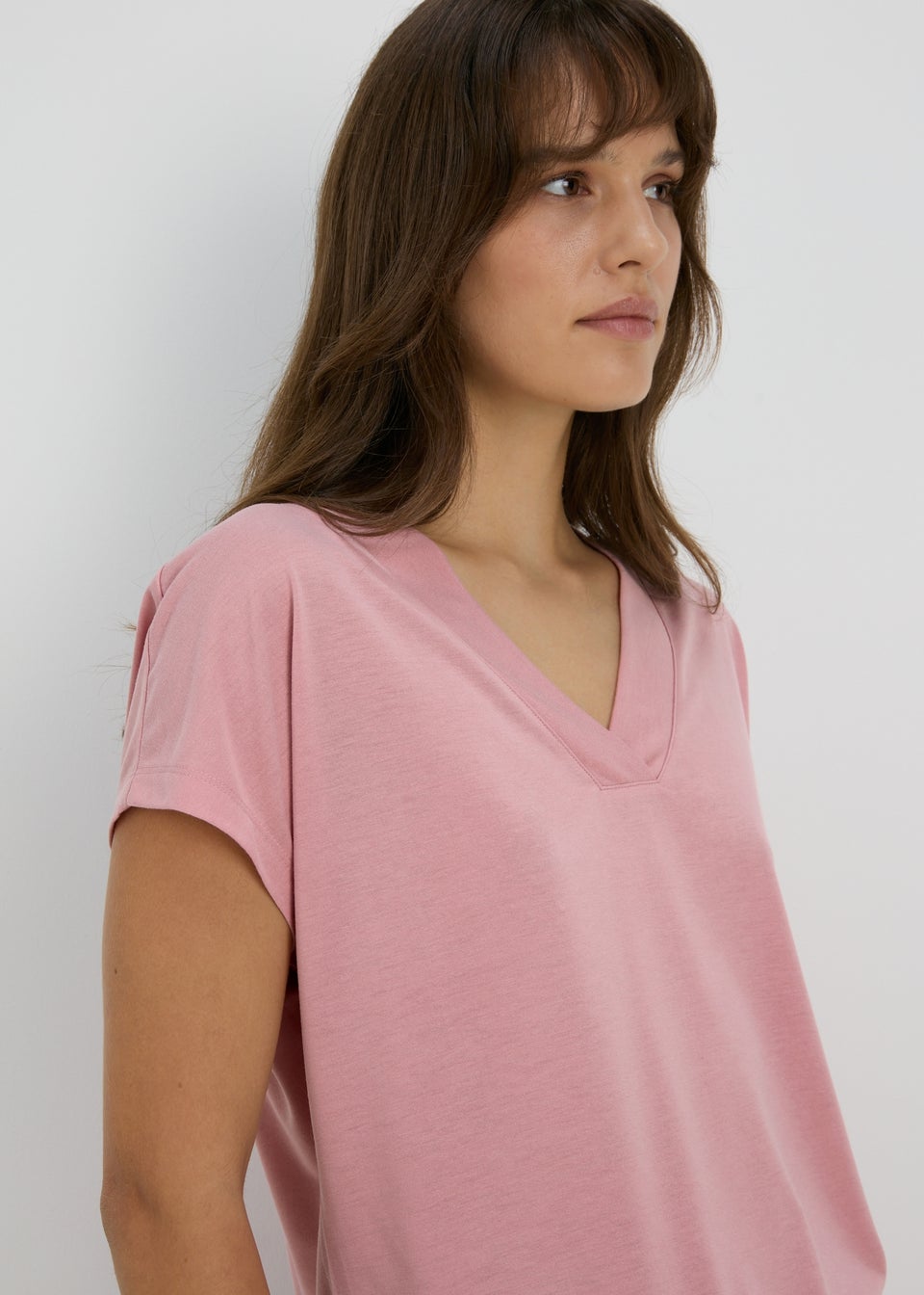 Pink V Neck T Shirt