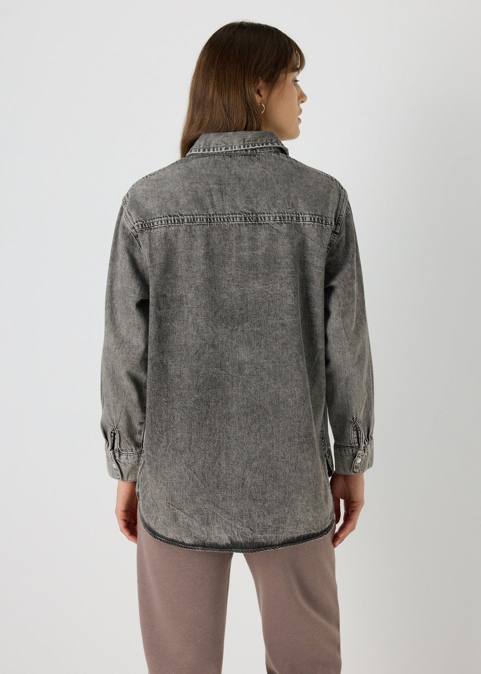 Grey Embellished Denim Shirt