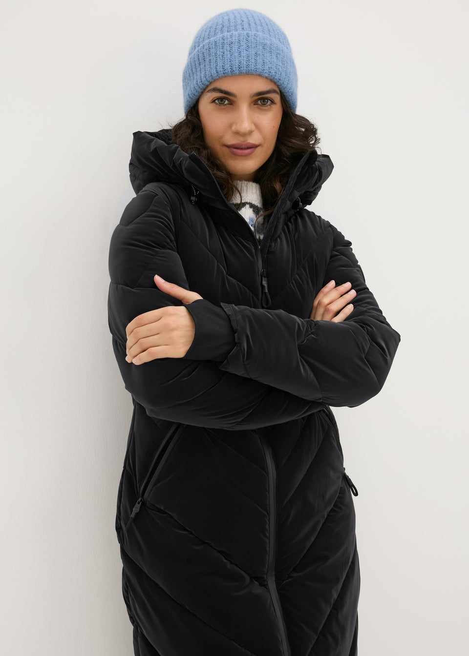 Black mid length padded coat on sale