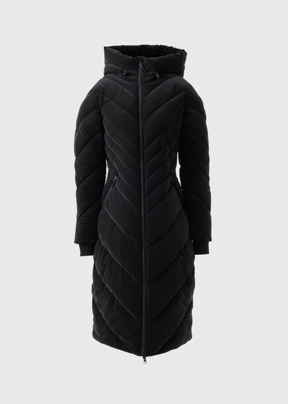Black Technical Rubberised Long Padded Coat Matalan