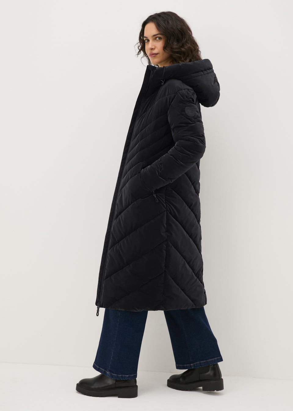 Black Technical Rubberised Long Padded Coat Matalan