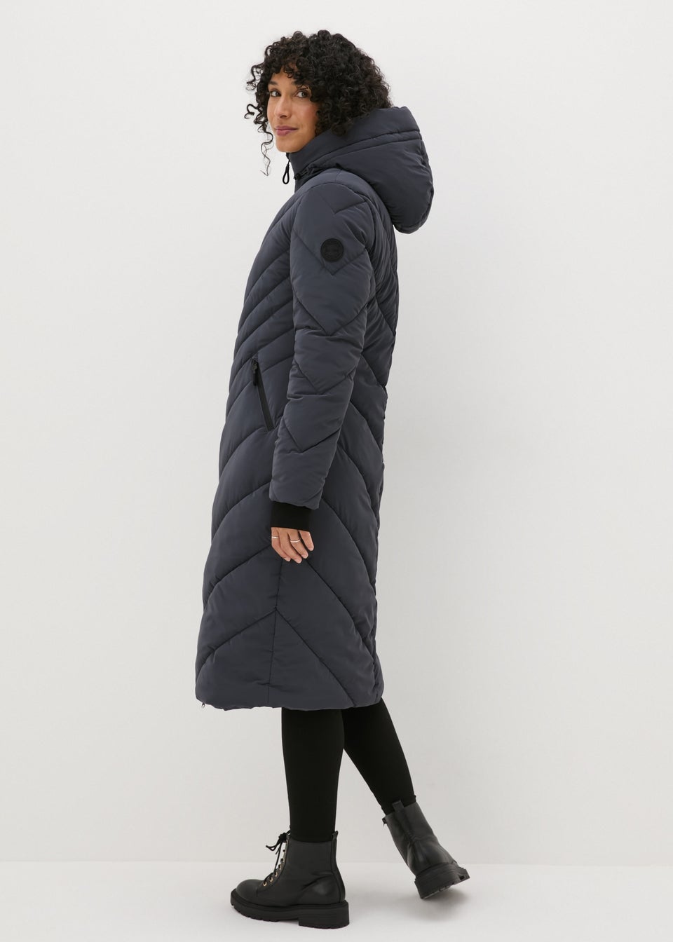 Grey Technical Rubberised Long Padded Coat Matalan