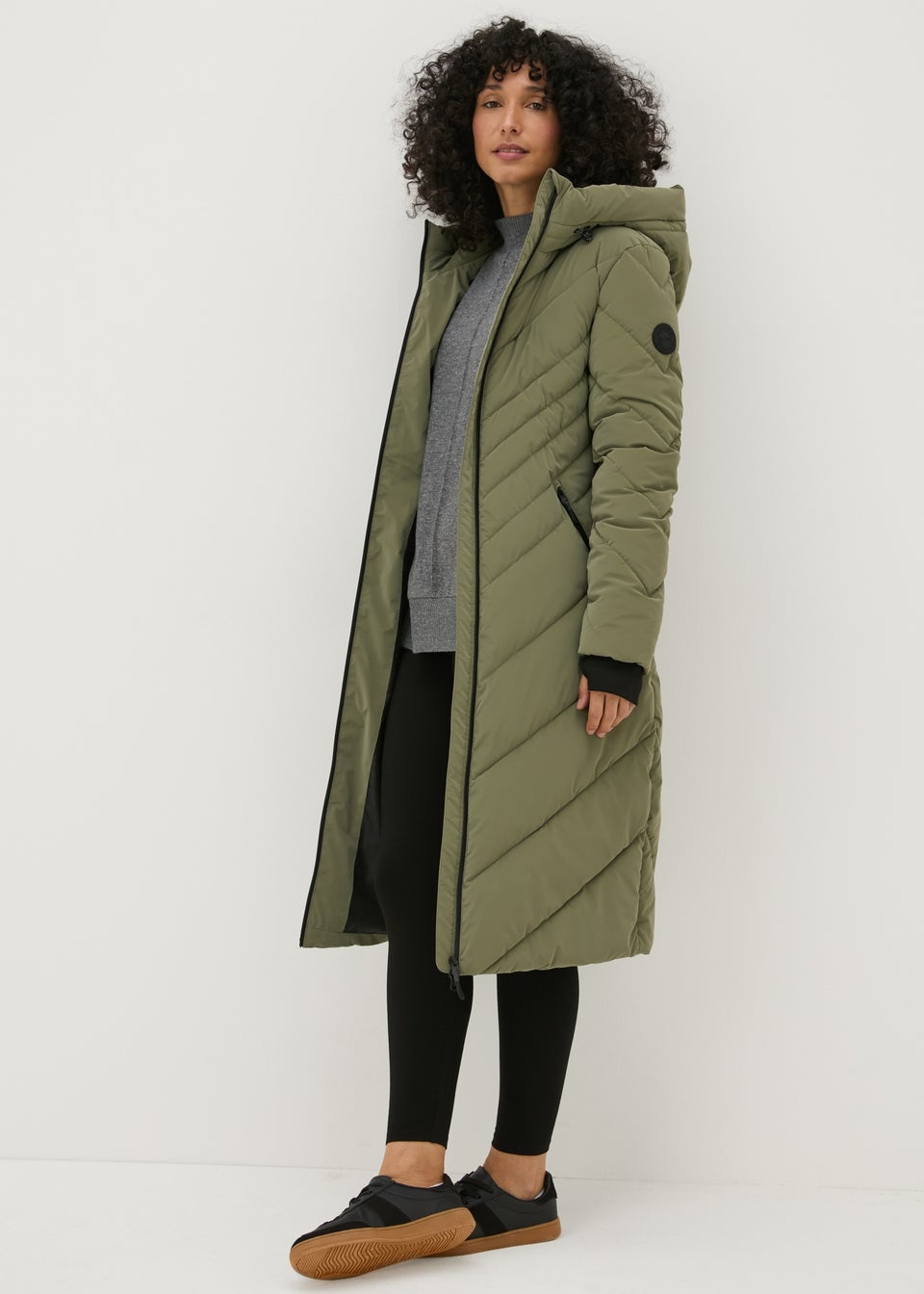 Long padded khaki coat clearance