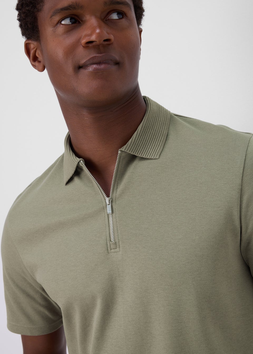 Khaki Plain Zip Polo Shirt