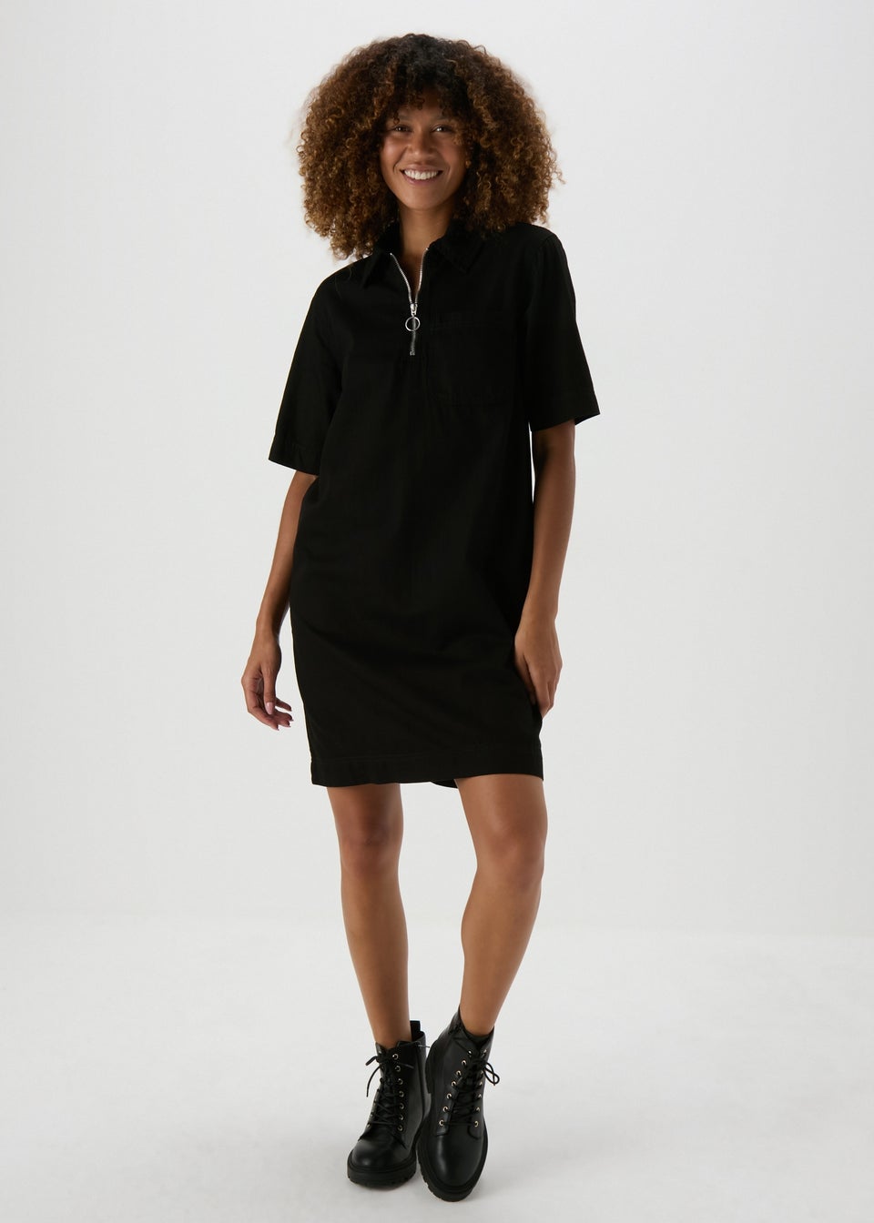 Black Denim Zip Mini Dress Matalan
