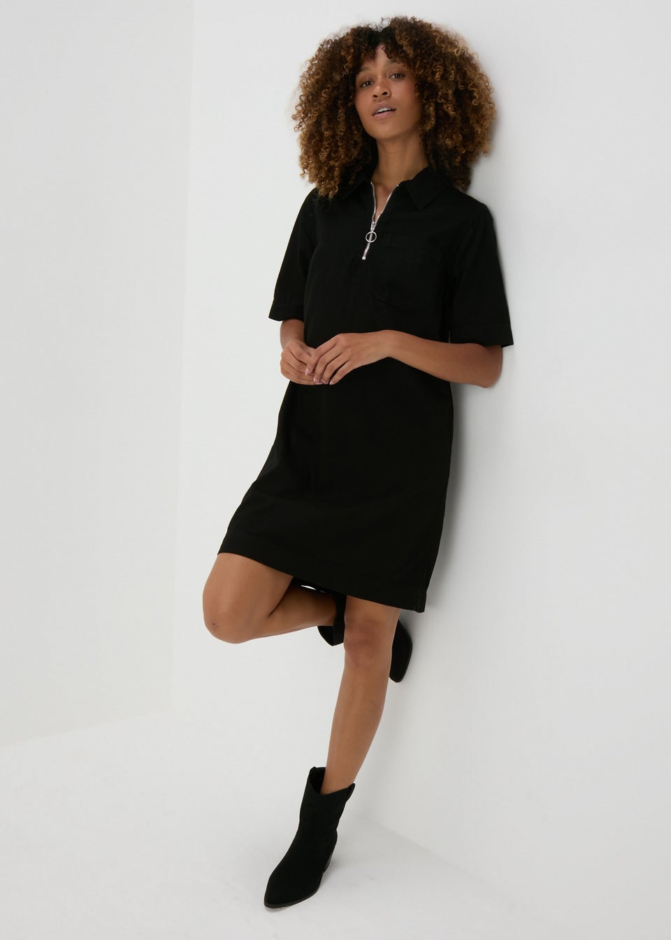 Black denim zip dress best sale