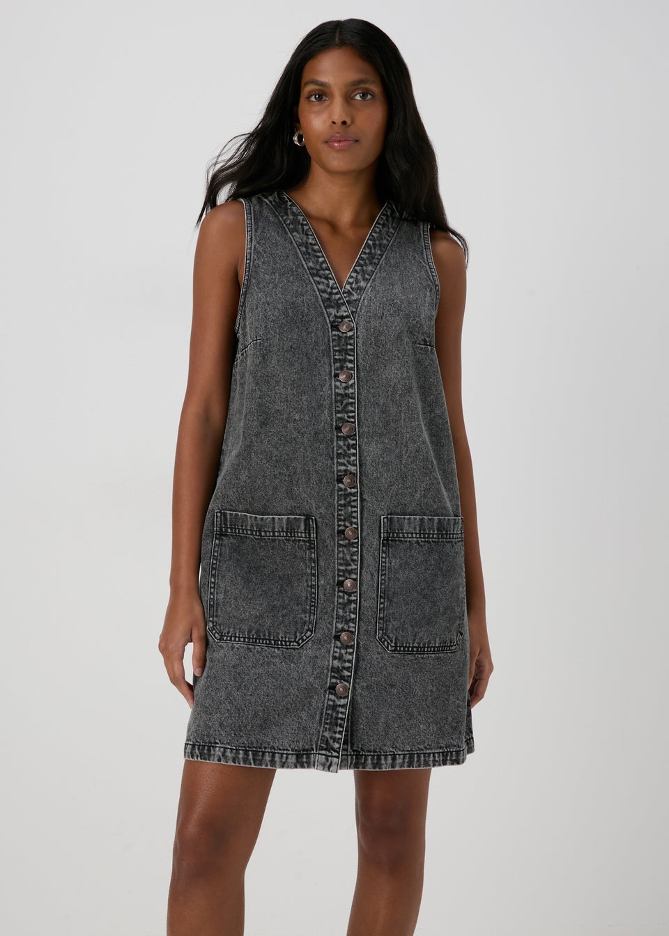 Grey Denim Pinafore Dress Matalan