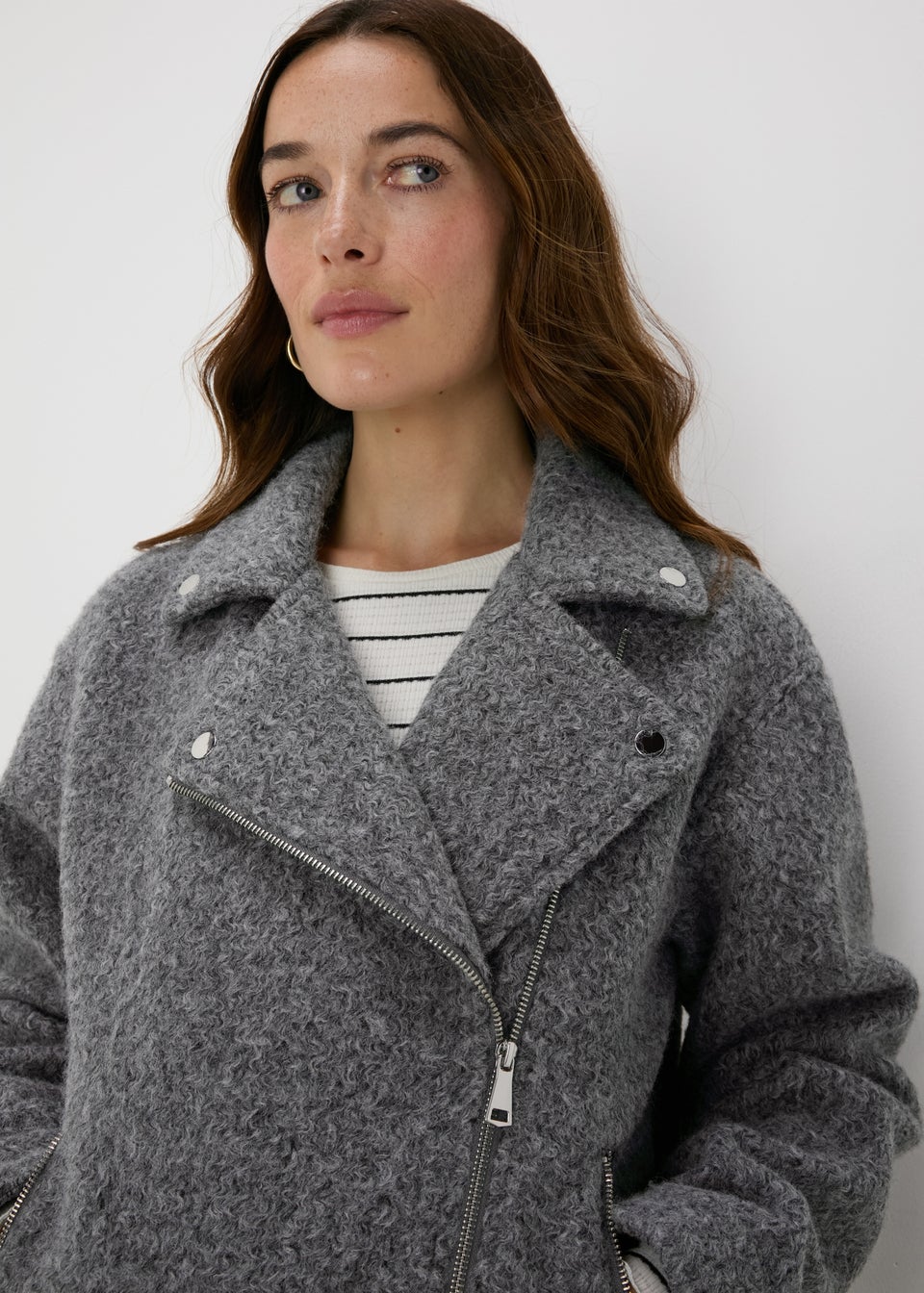 Grey Boucle Biker Jacket Matalan