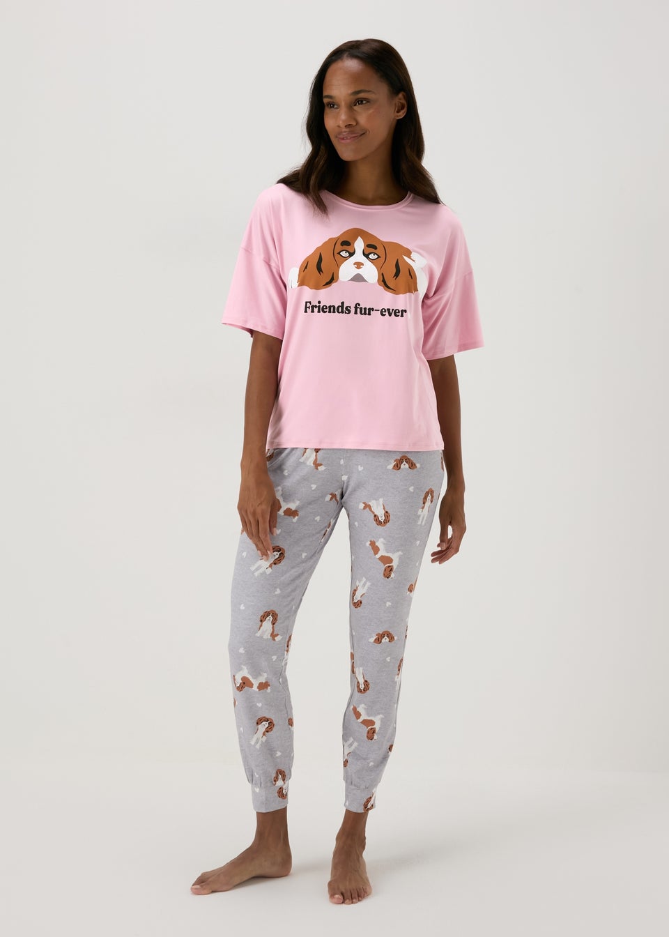 Pink Dog Print Top Bottom Pyjama Set Matalan