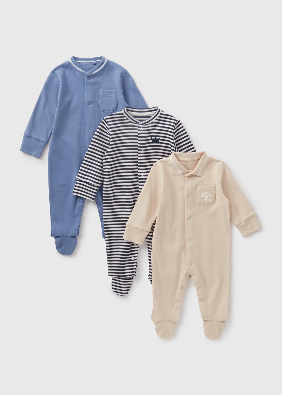 3 Pack Baby Blue Sleepsuits Newborn 18mths Matalan