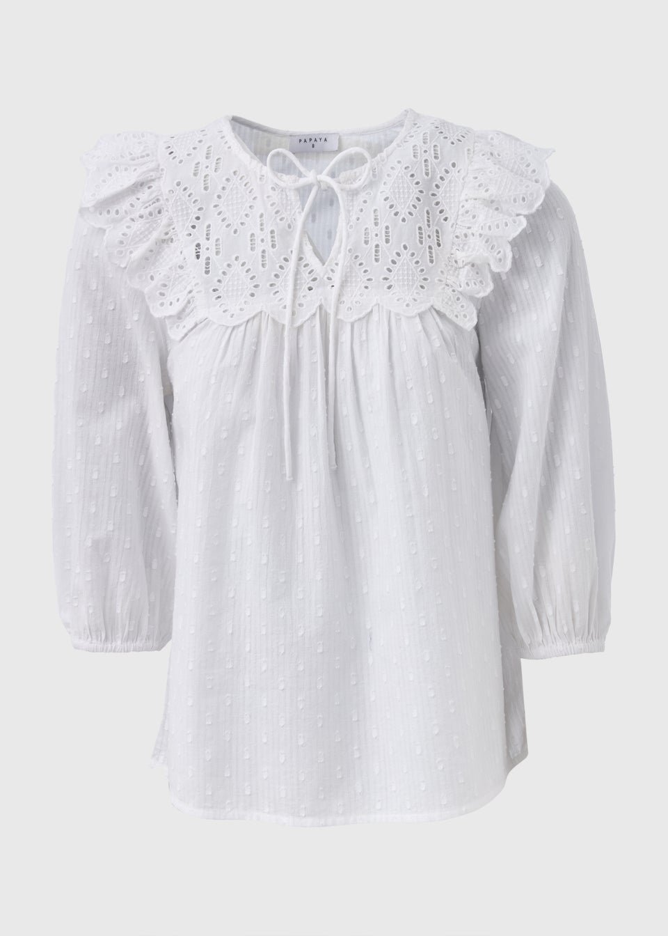 White Frill Embroidery Blouse