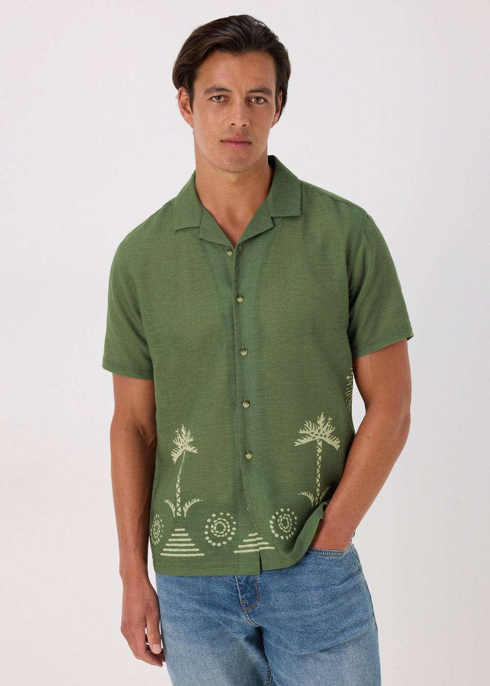 Khaki Palm Tree Printed Shirt