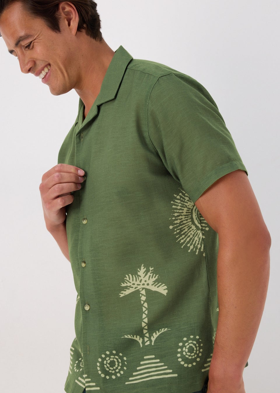 Khaki Palm Tree Printed Shirt