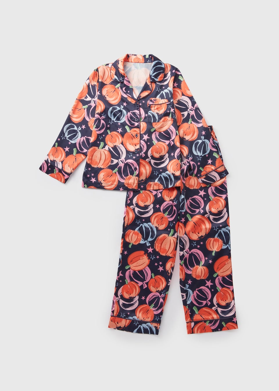 Girls Navy Pumpkin Satin Pyjama Set 10 12yrs Matalan